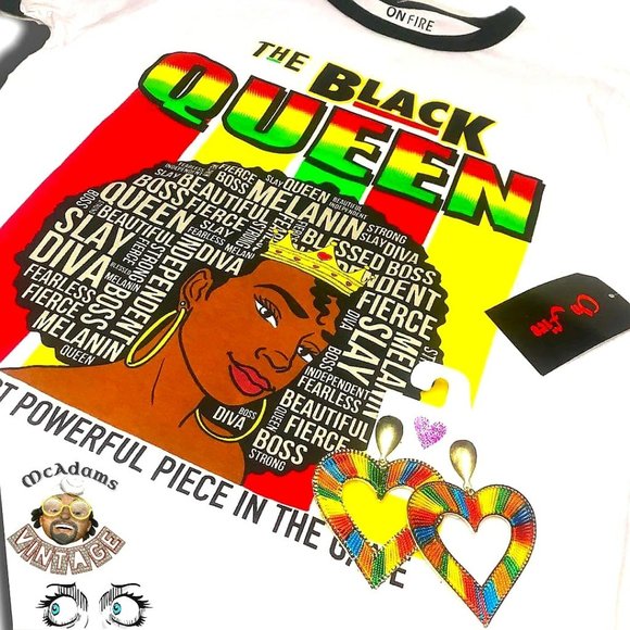 Black Queen Shirt with Matching Earrings - Picture 3 of 3